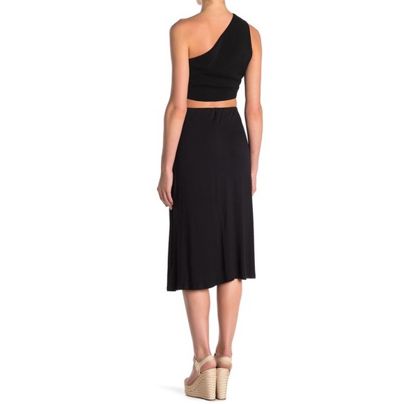 NWT Bobeau Tie Front Solid Midi Skirt in Black - Picture 2 of 4